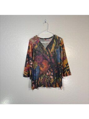Before and Again Top Womens Medium Banda Layered Floral Art Shirt BOHO Sundance